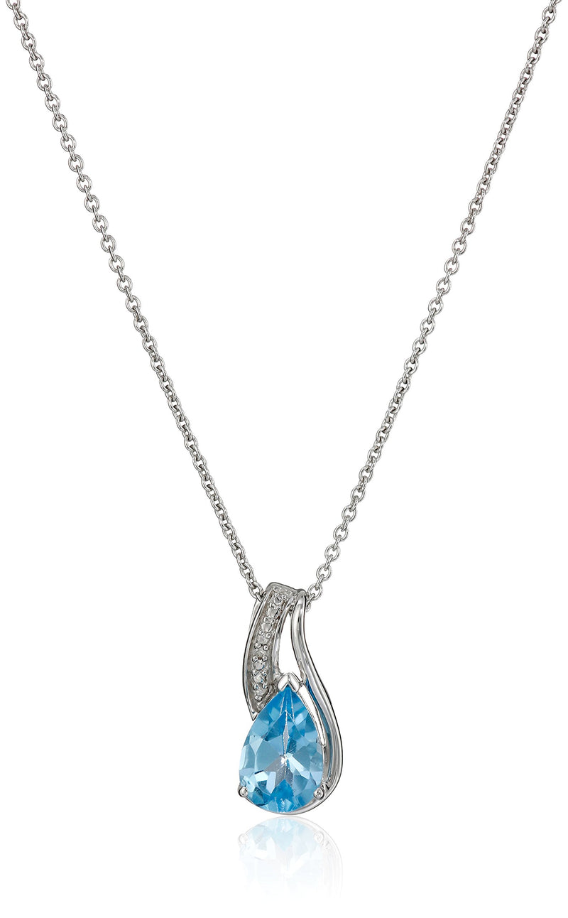 [Australia] - Sterling Silver Blue Topaz Pear with Diamond Pendant, Necklace and Earrings Box Set 