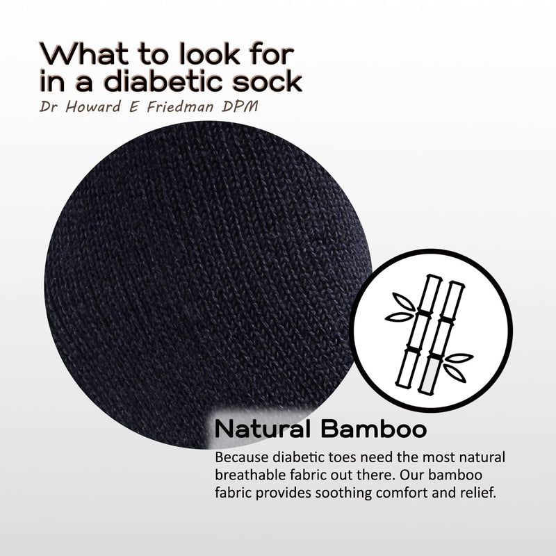 [Australia] - Silky Toes 3 or 6 Pack Men’s Bamboo Diabetic Seamless Soft Non-Binding Crew Socks, Also Available In Plus Sizes 10-13 Navy- 3 Pairs 