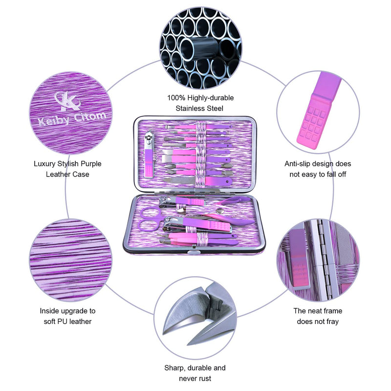 [Australia] - Manicure Set Professional Nail Clippers Kit -16Pcs Pedicure Care Tools Stainless Steel Women Grooming Kit for Travel or Home (Purple) Purple 