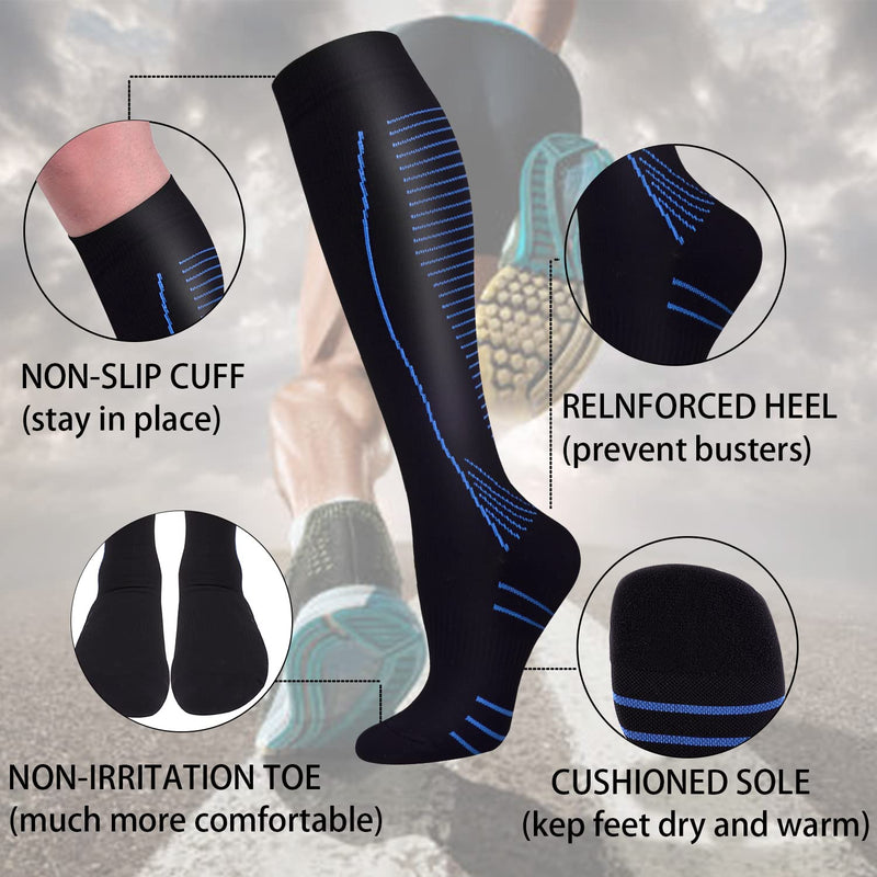 [Australia] - Anti Odor Quick-Dry Compression Socks for Men Circulation -Cushioned Graduated Compression Stockings for Medical,Running Large-X-Large Black 01 - 1 Pack 