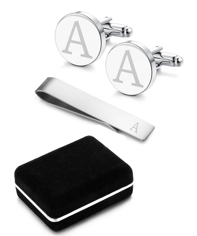 [Australia] - LOYALLOOK Stainless Steel Engraved Initial Cufflinks and Tie Clip Bar Set Alphabet Letter with Gift Box A-Z 