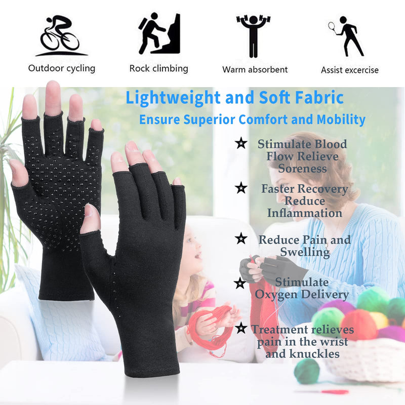 [Australia] - 2 Pairs Arthritis Compression Gloves, Relieve Arthritis, Rheumatoid, Osteoarthritis, Carpal Tunnel Pain, Compression Gloves for Arthritis for Women & Men, Anti-Slip Glue dot Gloves for Work (Black,S) Small Black 