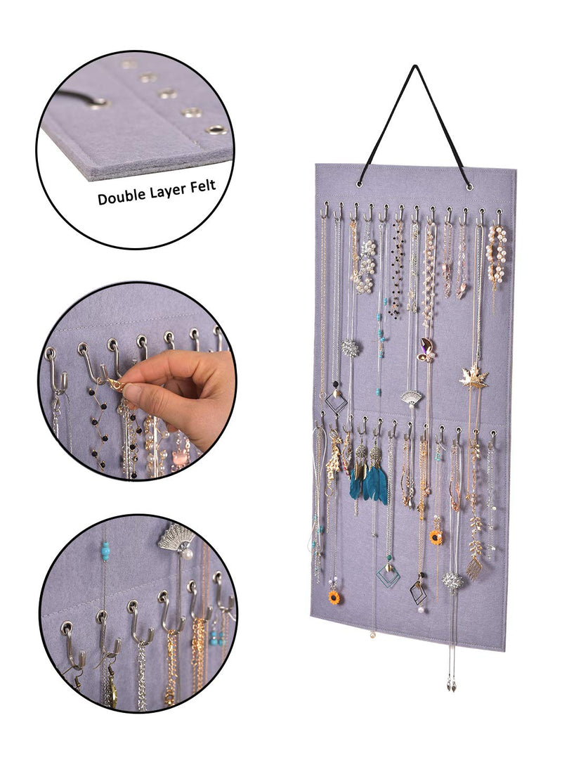 [Australia] - Hanging Jewelry Organizer, Large Capacity and Organizer Storage for Hanging Necklaces, Bracelets, Earring Chains, Anklets, etc. (Gray) Gray 