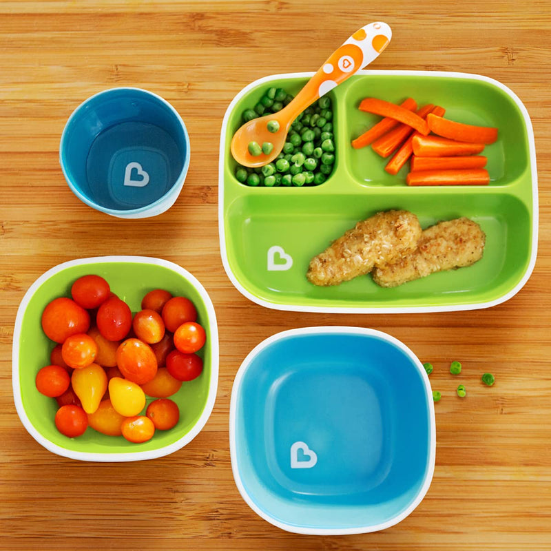 [Australia] - Munchkin Splash 4 Piece Toddler Divided Plate and Bowl Dining Set, Blue/Green Green/Blue 