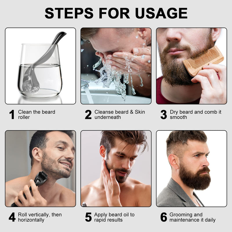 [Australia] - URAQT Beard Growth Kit, 6 Piece Beard Grooming Tools, Beard Derma Roller (0.5mm,1mm,1.5mm), Titanium Microneedle Beard Roller with Beard Brush Beard Scissors Comb for Men Beard Rapid Growth 6PCS 
