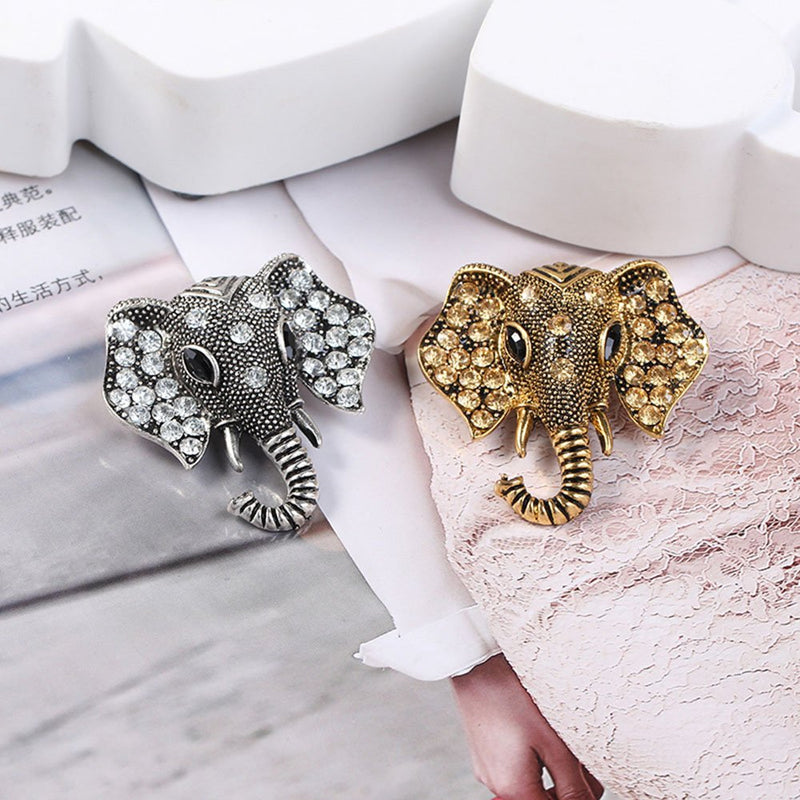 [Australia] - MINGHUA Retro Crystal Elephant Corsage Brooches for Women Dress Accessories 