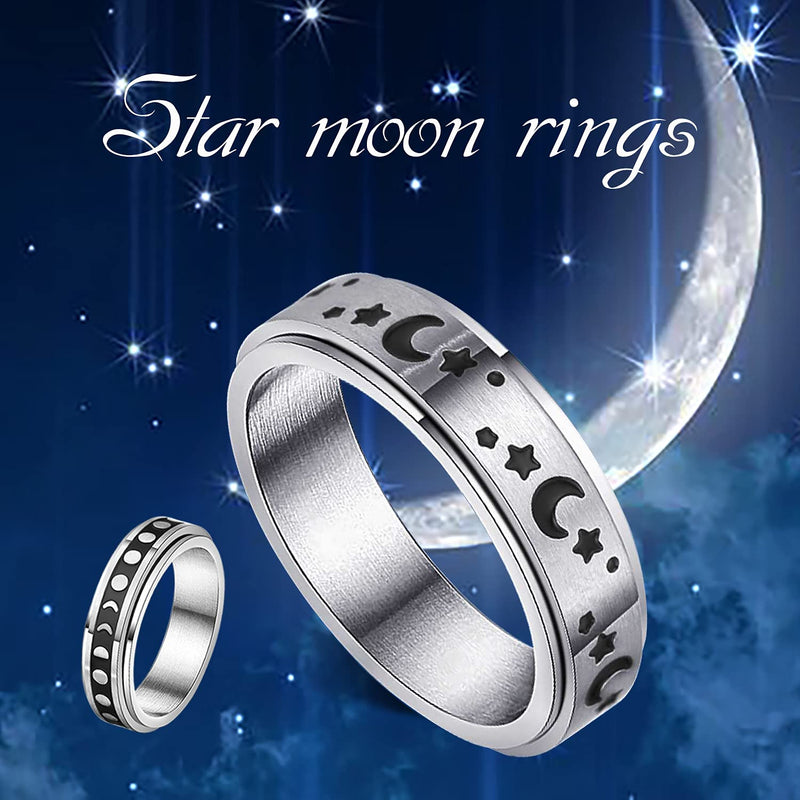 [Australia] - WFYOU 8Pcs Stainless Steel Fidget Rings for Women Men Anxiety Rings Moon Star Matching Rings Cuban Link Chain Ring Flower Cat Spinner Band Rings Set, Size5-10 Silver 5 