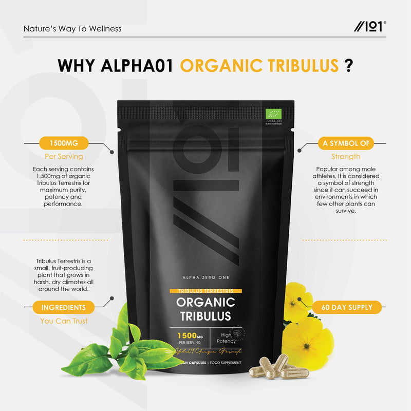 [Australia] - Organic Tribulus 1500mg - High Potency Tribulus Terrestris – Certified Organic, Non GMO, Gluten Free, Halal – 120 Vegan Capsules 120 Count (Pack of 1) 