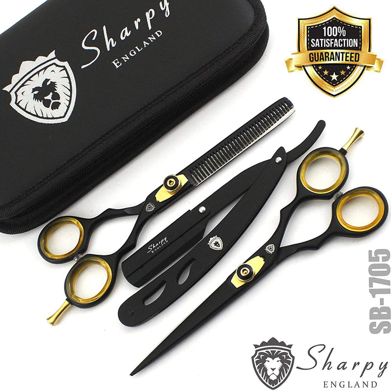 [Australia] - SHARPY® - Hairdressing Barber Salon Scissors, Thinning Scissors set 6.0" Inch Length - Set of Hair Scissors - Razor Edge Barber Scissors Set comes in a Luxury Black Presentation Case 