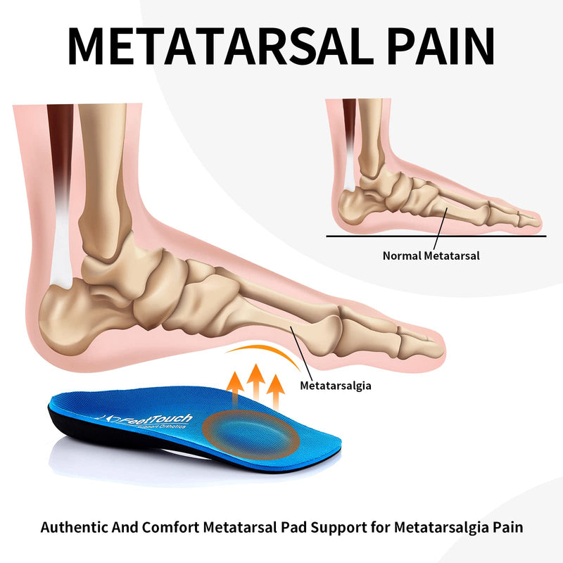 [Australia] - FeetTouch 3/4 Arch Support Orthotics Comfort Heel Cushion Inserts with Metatarsal Pad for Plantar Fasciitis Flat Feet Heel Pain Relief Men10-12.5/Women12-14.5 