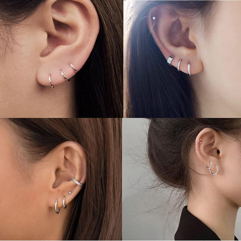[Australia] - Small Silver Hoop Earrings 925 Sterling Silver Post Hoop Earrings |Huggie Cartilage Earring Hoop for Women Men Girls 8mm 10mm 12mm A-Silver 8mm 10mm 12mm 