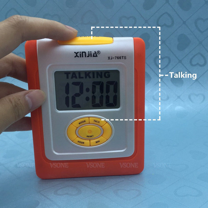 [Australia] - Spanish Talking LCD Digital Alarm Clock for Blind or Low Vision with Big Time Display and Lound Talking Voice (Orange) Orange 