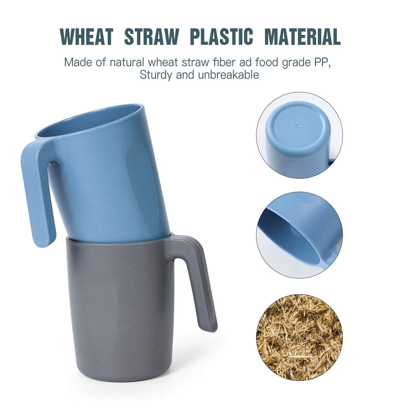 [Australia] - Shopwithgreen Plastic Camping Coffee Mug, Unbreakable Drinking Cups for Kitchen, Outdoor, Travel, RV, First Apartment, College Dorm Room Essential,15 OZ, 4 Pcs 4PCs- Blue, Grey, Beige, Green 