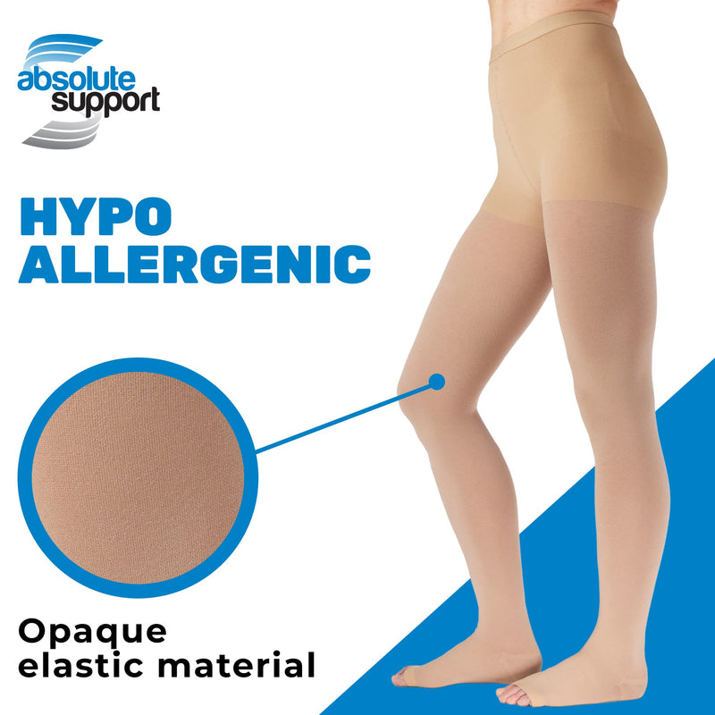 [Australia] - ABSOLUTE SUPPORT - Opaque Compression Stockings Pantyhose Women 20-30mmHg for Circulation - Firm Graduated Support Hose for Ladies - High Waist Tights - Beige, Large 