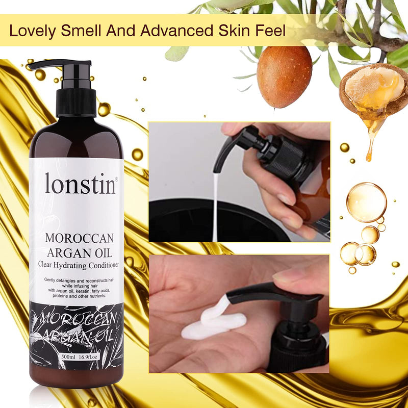 [Australia] - lonstin Hair Conditioner 500 ml, Argan Oil Conditioner Shine & Smooth Deep Moisturising Conditioner- Hair Conditioner for Women and Men with Dry Damaged, Curly & Frizzy Hair and Dry Scalp, 16.9 fl oz 