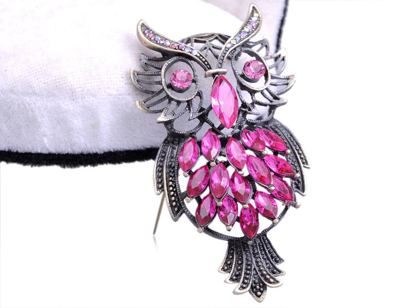 [Australia] - Alilang Vintage Inspired Pink Crystal Rhinestone Marquise Feather Owl Pin Brooch 