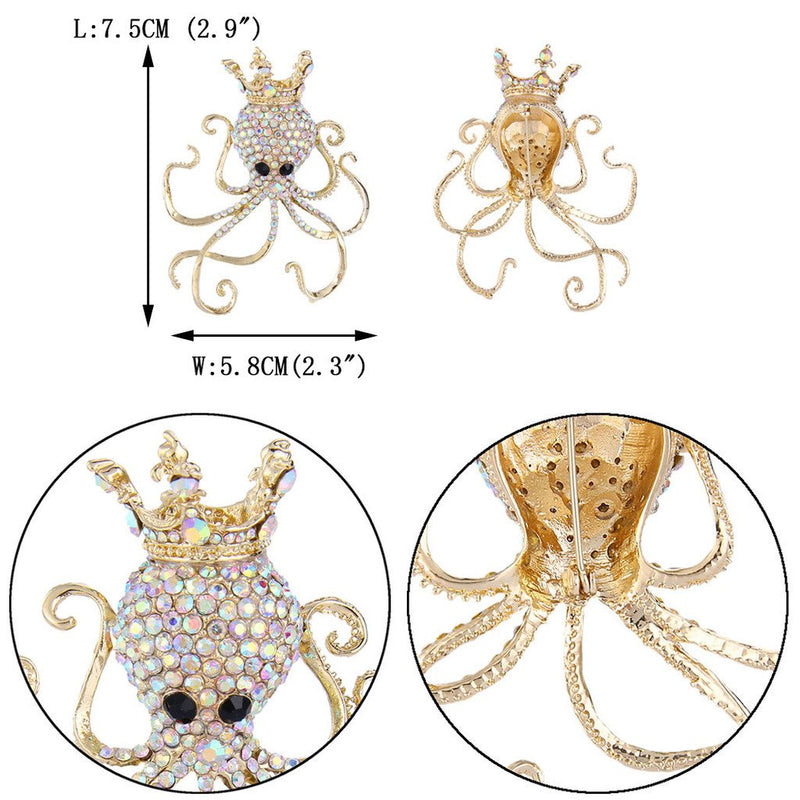 [Australia] - EVER FAITH Women's Austrian Crystal Lovely Octopus Animal Brooch Gold-Tone Iridescent Clear AB 