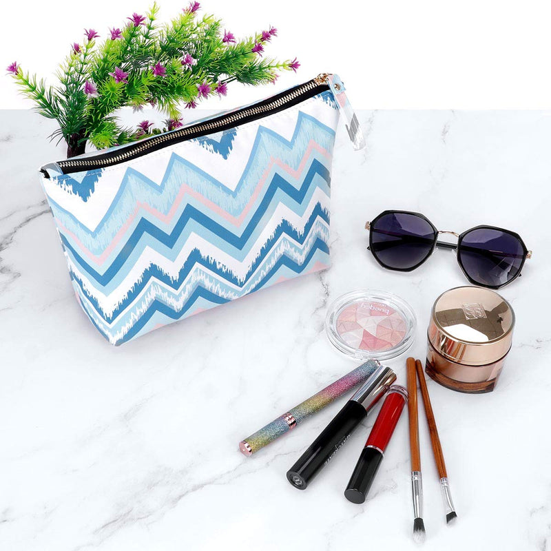 [Australia] - KAMO Makeup Bags - Cosmetic Bag for Women Zipper Pouch Travel Cosmetic Organizer Travel bags for toiletries Pencil case for Girls One Size Blue wave pattern 