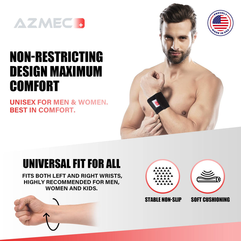 [Australia] - AZMEC Carpal Tunnel Wrist Brace, Support for Arthritis and Tendonitis Pain Relief - Wrist Compression Strap, Fits Left or Right Hand, Wrist Wraps Adjustable One Size, For Men and Woman. Good for day-to-day activities and sports. (BLACK) BLACK 