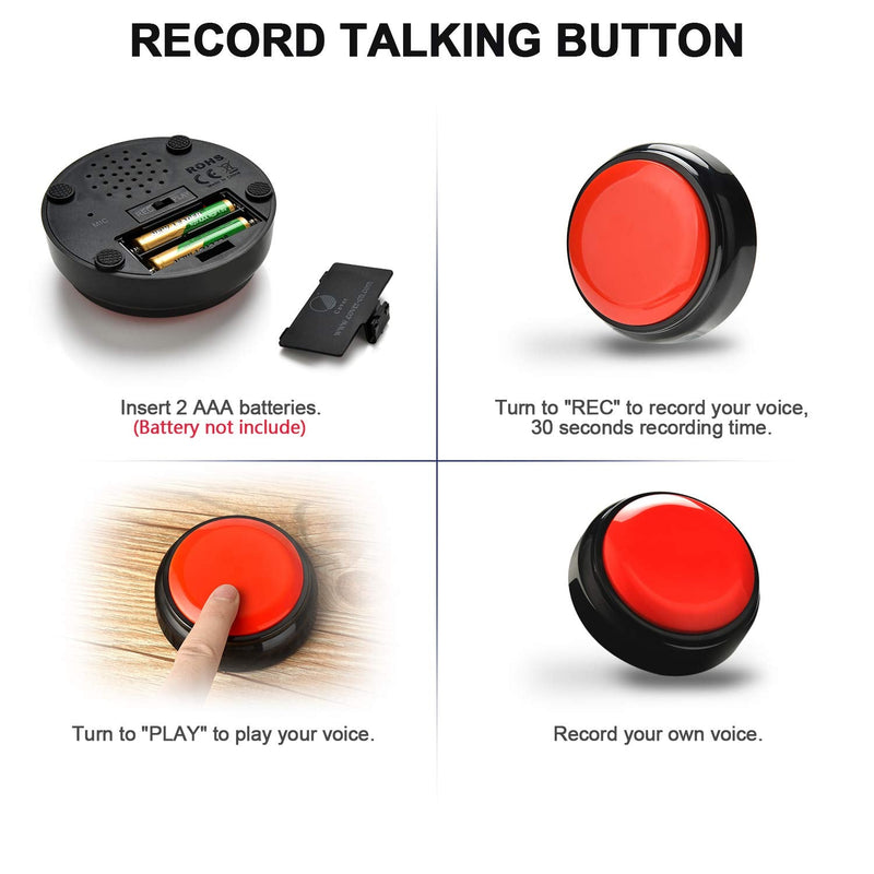 [Australia] - Cover Talking Button Record & Playback Your Own Message 30 Second Custom Recordable, Easy Sound Recorder Set of 2 (2pcs/Black) 2pcs/Black 