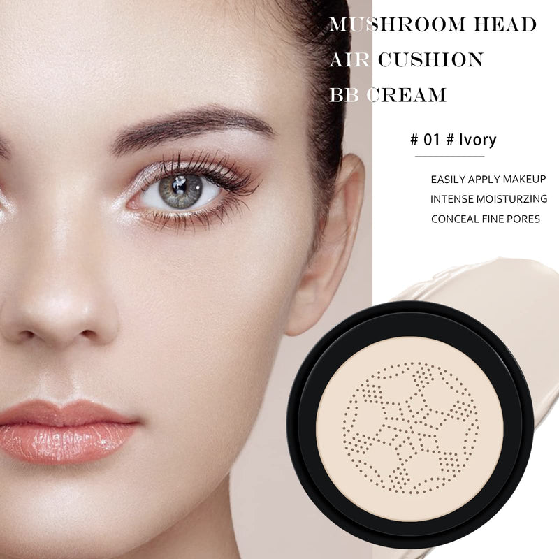 [Australia] - Ownest Mushroom Head Air Cushion BB Cream, Concealer Lasting Nude Makeup Moisturizing Brightening Pigment CC Liquid Foundation, Even Skin Tone Makeup Base BB Cream(Ivory) A-#01 Ivory 