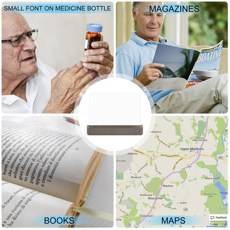 [Australia] - HONGUT Rechargeable Full Page Magnifier, Ultra Bright 12 LEDs Handheld Magnifying Glass with Cool/Warm White Light, Adjustable Brightness Illunimated Magnifier for Eye-Care, Reading Small Prints 