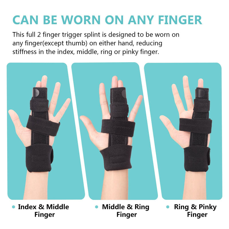 [Australia] - 2 Finger Splint Trigger Finger Splint Adjustable Two Finger Splint Full Hand and Wrist Brace Support, Metal Straightening Immobilizer Treatment for Sprains, Mallet Injury, Arthritis (L/XL) L/XL 