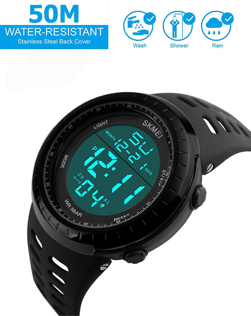 [Australia] - LYMFHCH Men's Digital Sports Watch LED Screen Large Face Military Watches for Men Waterproof Casual Luminous Stopwatch Alarm Simple Army Watch Black 