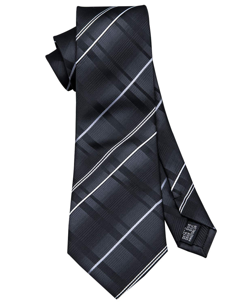 [Australia] - Barry.Wang Stripe Men Ties Set Classic WOVEN Necktie with Handkerchief Cufflinks Formal Black 