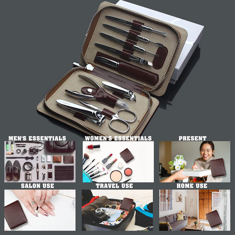 [Australia] - OMUDA Manicure Kit, Nail Clippers Pedicure Kit Manicure Set 9 in 1 Stainless Steel Nail Set, Pedicure Set Professional with Portable Leather Travel Case Nail Care Kit for Women Girl, Mens Grooming Kit 