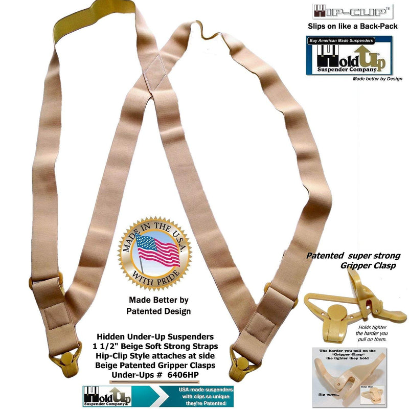 [Australia] - Hold Brand hidden undergarment beige side-clip style Suspenders with airport friendly Beige Gripper Clasps 