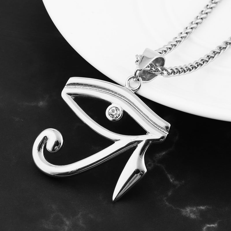 [Australia] - HZMAN CZ Eye of Horus Egypt Protection Pendant on Stainless steel Necklace Ancient Egyptian Symbol of Protection Silver 
