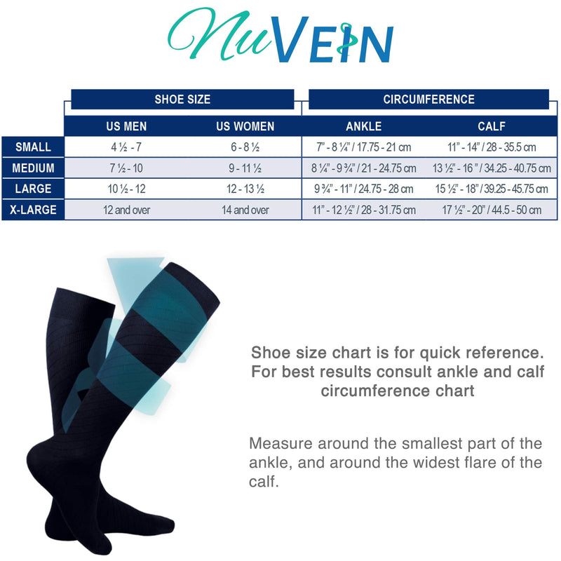 [Australia] - NuVein 15-20 mmHg Travel Compression Socks for Women & Men to Reduce Swelling, Knee High, Closed Toe, Black, X-Large X-Large (1 Pair) 