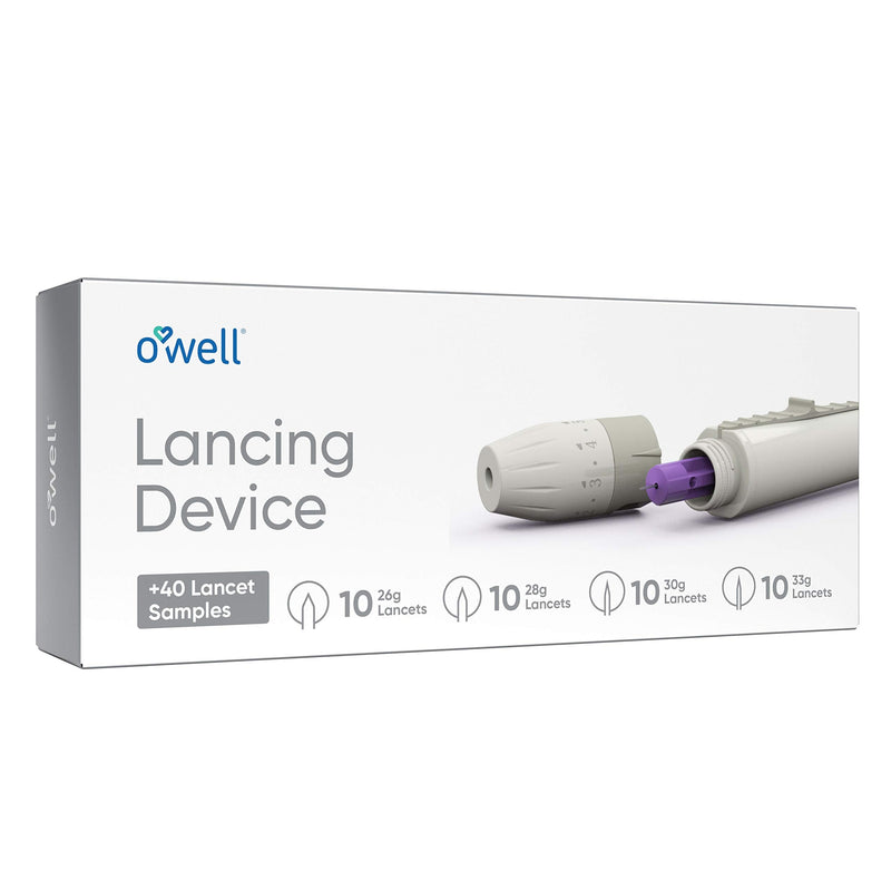 [Australia] - O’Well Painless Design Lancing Device + 40 Twist Top Lancets for Blood Glucose & Keto Testing | Lancing Kit Includes: 1 Adjustable Lancing Device + 10 of 26g, 28g, 30g & 33g Lancets (40 Lancets) 