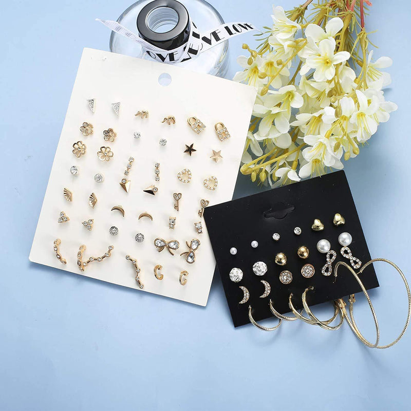 [Australia] - Milacolato 93 Pairs Assorted Multiple Stud Earrings Set for Women Teen Girls Cute Simple Faux Pearl Hoop Earrings Bar Moon Star CZ Stud Earring Jewelry 