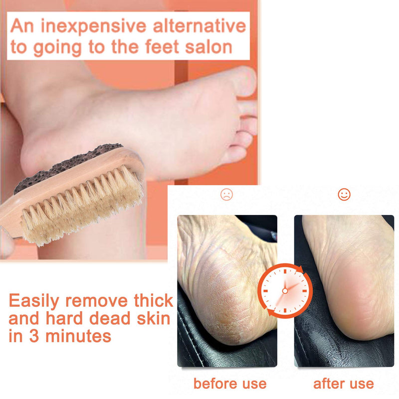 [Australia] - OWIIZI Foot File Callus Remover Natural Earth Lava Pumice Stone & Bristle Brush Combo Wooden Handle W/Rope Exfoliator Pedicures Foot Scrubber Smoother Feet for Shower 