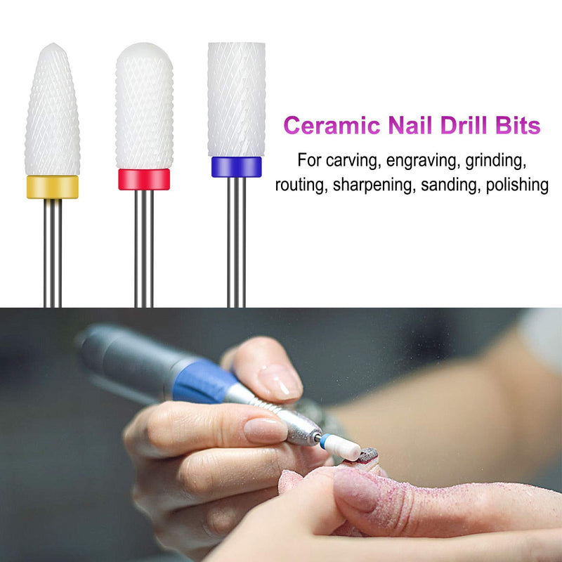 [Australia] - Nail Drill Bits Kit 10pcs - YaFex Ceramic Efile Nail Bit for Acrylic Gel Nails 3/32 Inch Carbide Cuticle Nail File Bits for Electric Manicure Pedicure Nail Drill 