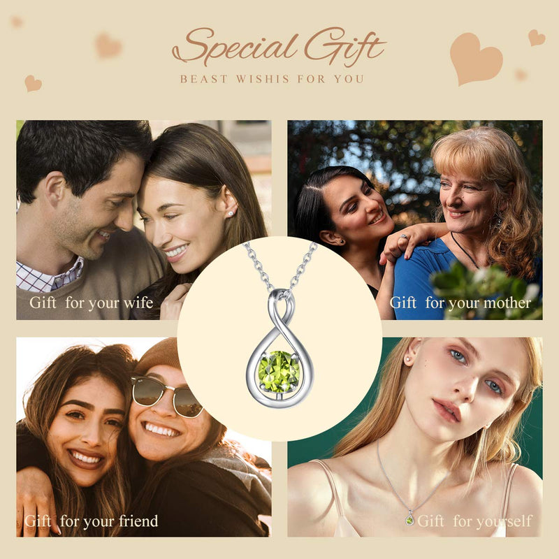 [Australia] - FANCIME November Birthstone Jewelry 925 Sterling Silver Created Citrine Topaz Simple Solitair Dainty Infinity Pendant Birthday Anniversary Necklace for Women Girls，Chain Length 16"+2" Extend Aug.- Created Peridot 