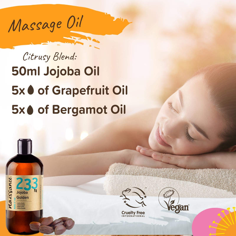 [Australia] - Naissance Cold Pressed Golden Jojoba Oil (no. 233) 500ml - Pure & Natural, Unrefined, Vegan, Hexane Free, No GMO - Ideal for Aromatherapy and as a Massage Base Oil 