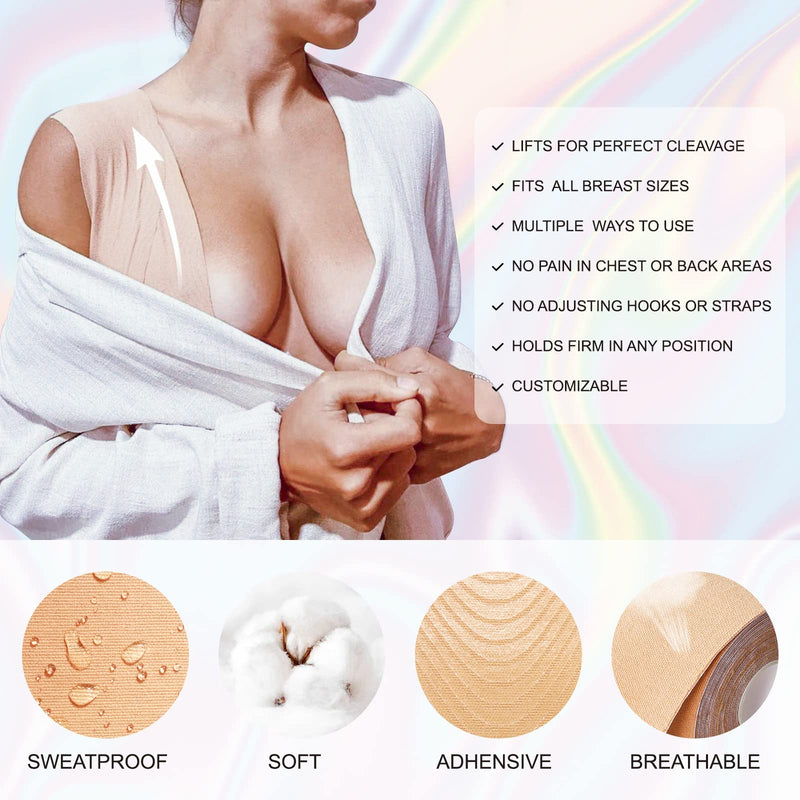 [Australia] - Boob Tape and 2 PCS Petal Nipple Covers, Breathable Invisible Breast Lift Tape, Athletic Tape, Silicone Breast Petals Reusable Adhesive Bra, for A-G Cup Large Breast Yellow 