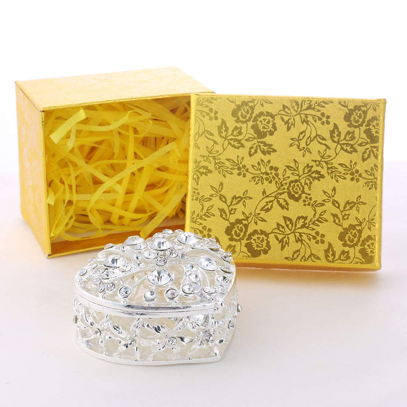 [Australia] - Classic Vintage Antique Heart Shape Jewelry Box Ring Small Trinket Storage Organizer Chest Christmas Gift, Silver 