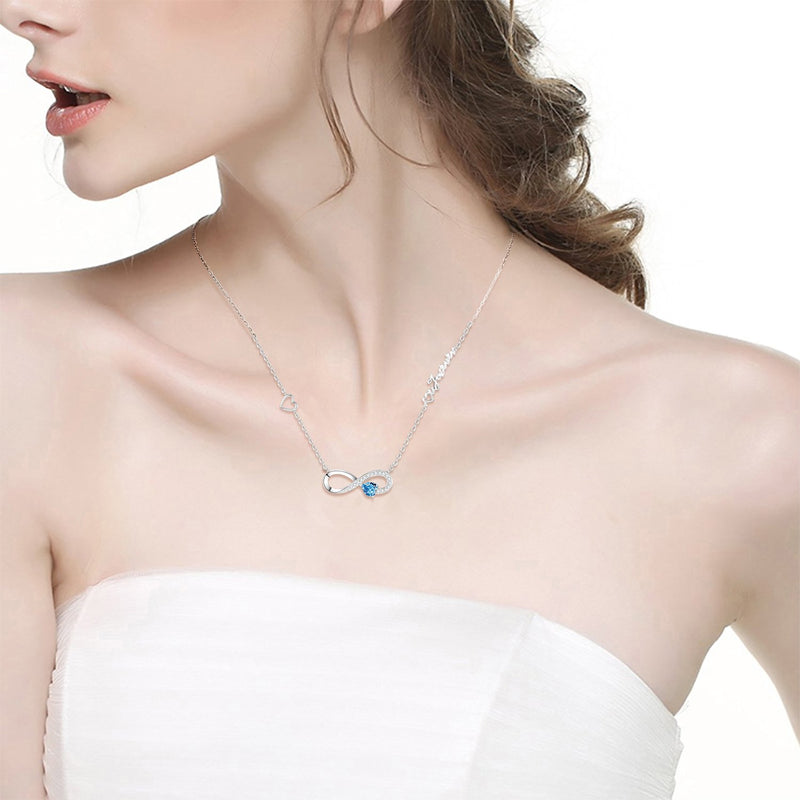 [Australia] - Birthday Gifts Blue Aquamarine Necklace for Women Teen Girls Love You Forever Jewelry for Wife Mom Sterling Silver Love Infinity Heart Jewelry Love You Forever Aquamarine Infinity Heart Jewelry 