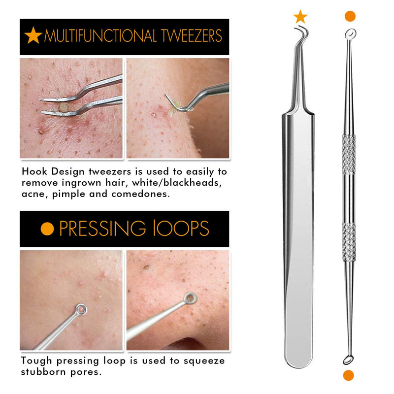 [Australia] - 7-Piece Blackhead Remover Kit - Pimple Comedone Extractor Tool set for Facial Acne and Treatment for Blemish, Whitehead Popping, Zit Removing for Risk Free Nose Face Skin with Metal Case 7 pieces 