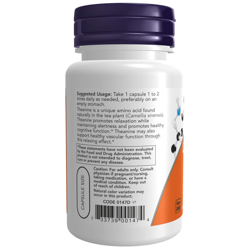 [Australia] - NOW Supplements, L-Theanine 200 mg with Inositol, Stress Management*, 60 Veg Capsules 