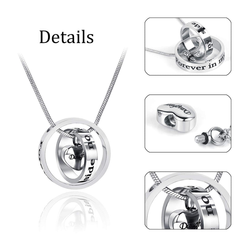 [Australia] - YSAHan Double Rings Heart Cremation Urn Necklace Ashes for Human Keepsake Memroial Stainless Steel Waterproof Jewelry Carved Forever in My Heart No Longer by My Side Wife 