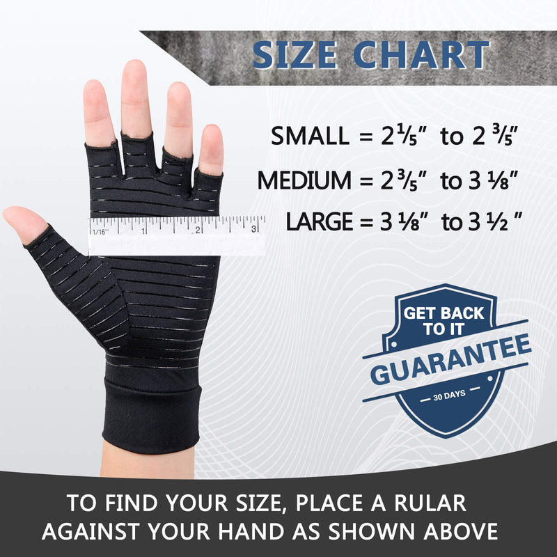 [Australia] - HENOTIC 2 Pairs Copper Compression Gloves for Women Men, Fingerless Breathable & Moisture Wicking Arthritis Compression Gloves for Relieving Carpal Tunnel Aches, Rheumatoid Pains, Joint Swell Medium: 2 3/5''-3 1/8'' Two Pairs 