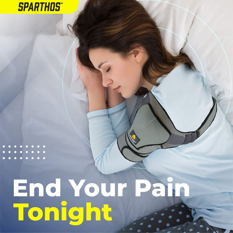 [Australia] - Sparthos Shoulder Brace - Support and Compression Sleeve for Torn Rotator Cuff, AC Joint Pain Relief - Arm Immobilizer Wrap, Ice Pack Pocket, Stability Strap, Dislocated Sholder - for Men and Women Universal Gray/Black 
