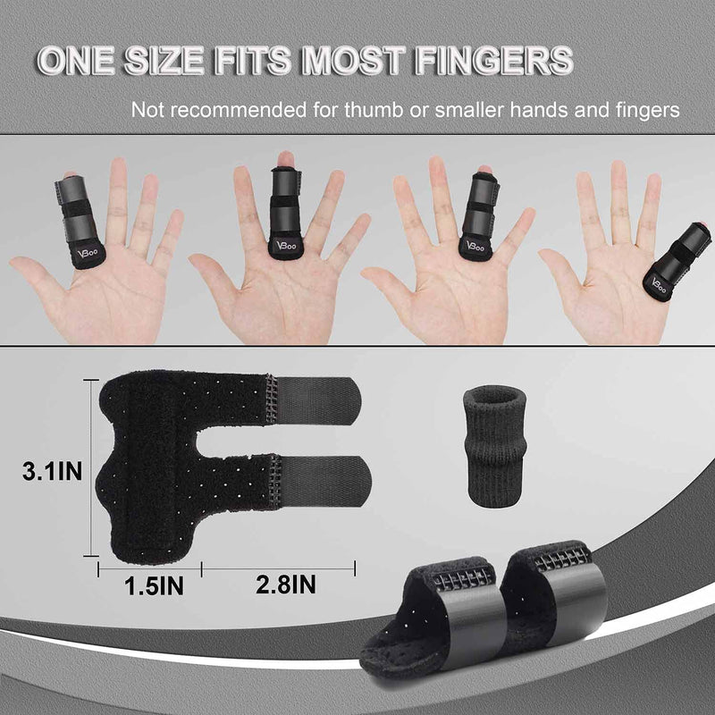 [Australia] - VBoo Trigger Finger Splint, Porous breathable finger brace, Relief Finger Supports with Built-in Aluminium Bar for Sprains, Pain Relief, Sports Injury, Suitable for the elderly, adults and children (2, Black) 2 