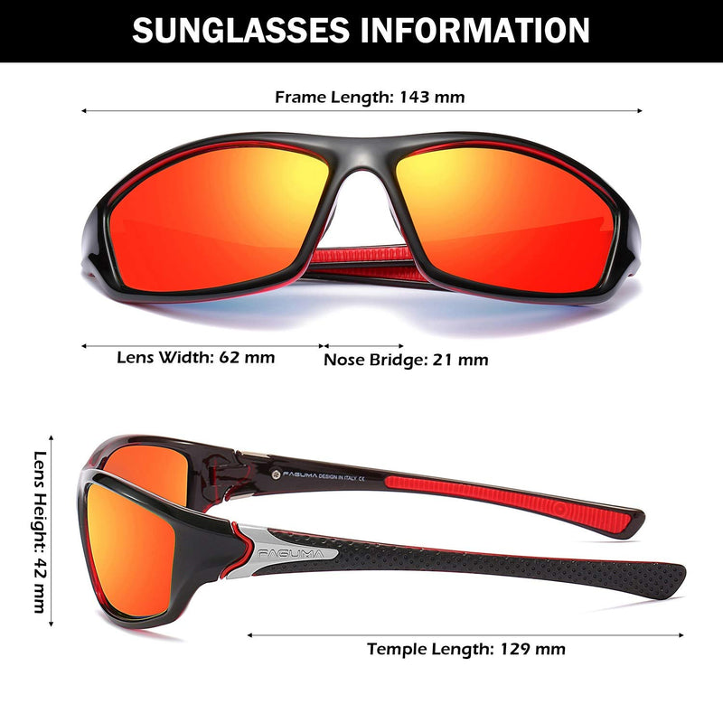 [Australia] - Sports Polarized Sunglasses For Men Cycling Driving Fishing 100% UV Protection A1 Black Red Frame/Red Mirrored Lens 
