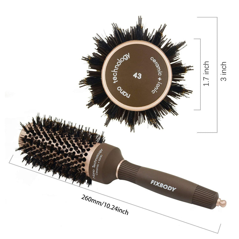 [Australia] - FIXBODY Round Barrel Hair Brush with Boar Bristles, Nano Thermal Ceramic Coating & Ionic Tech for Hair Drying, Styling, Curling, Straightening (3 Inch, Barrel 1.7 Inch) 3 Inch (Pack of 1) 